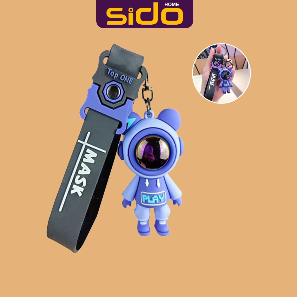 Móc chìa khóa phi hành gia cute SIDOHOME móc đôi anime màu tím dễ thương dây cao su cho xe máy ô tô