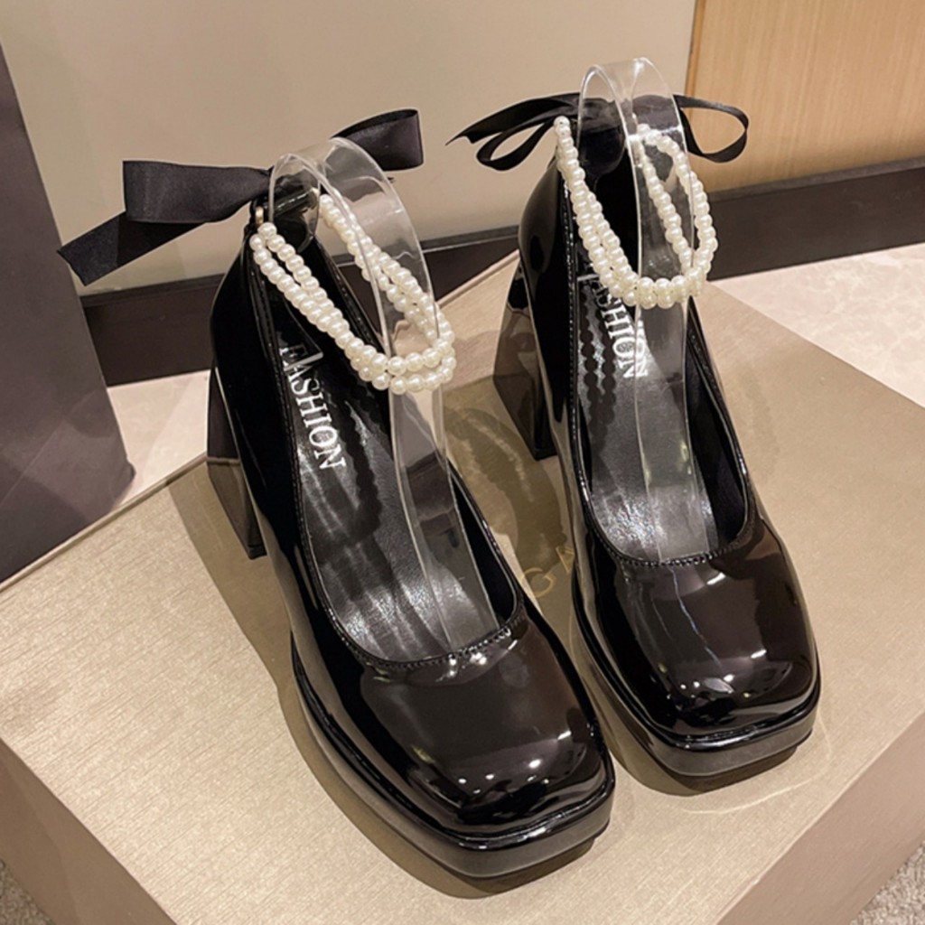 Giày Mary jane gót vuông cao 5cm mũi vuông mẫu mới mang đi học đi chơi phong cách tiểu thư sang chảnh