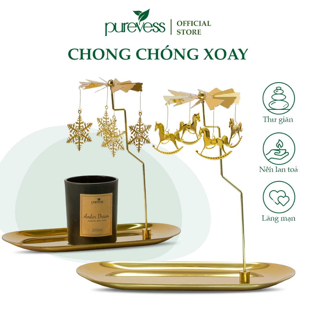 Chong chóng xoay và khay đựng nến thơm cao cấp Purevess quà tặng noel, giáng sinh