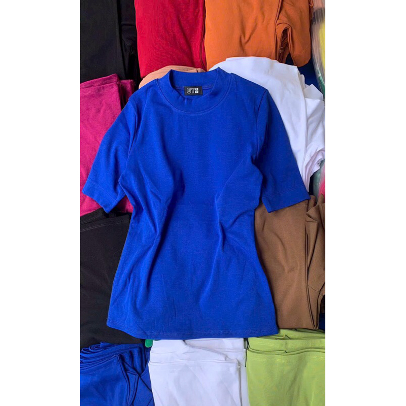 Áo Thun Trơn Tay Lỡ Cổ Tròn 2cm Vải Dày Mịn Giãn Nhiều