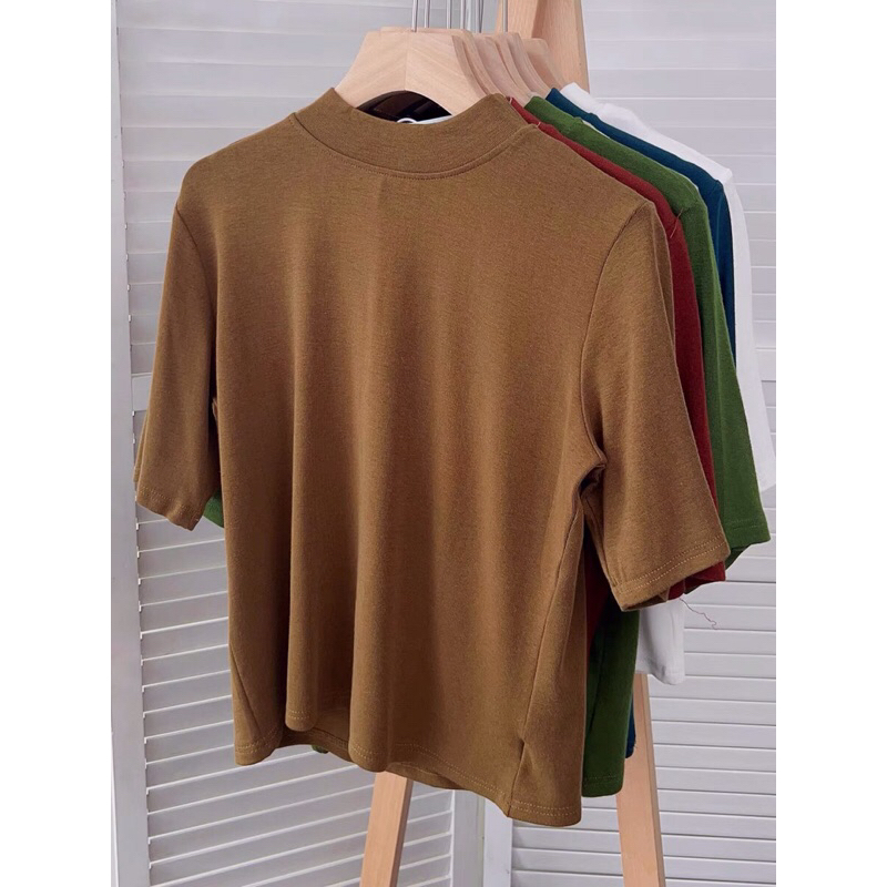 Áo Thun Trơn Tay Lỡ Cổ Tròn 2cm Vải Dày Mịn Giãn Nhiều