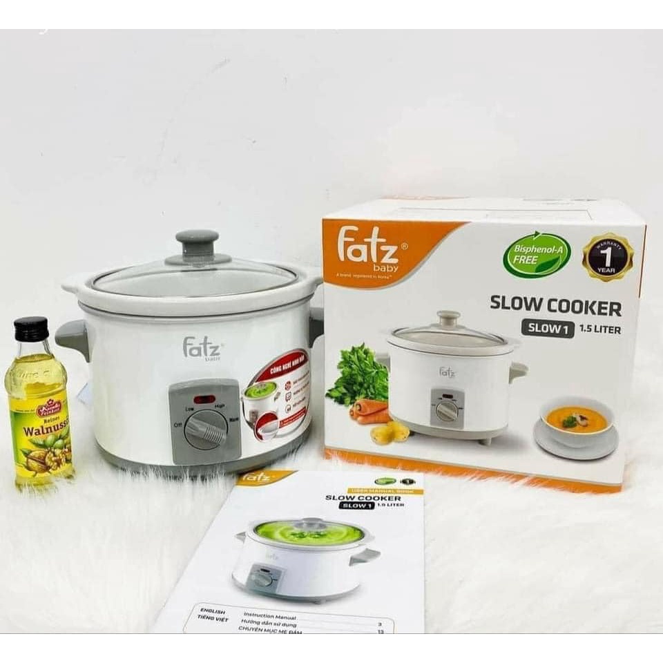 Nồi nấu cháo chậm 1,5 Lít FatzBaby SLOW 1 - FB9015MH / SLOW 6 - FB9106SJ FATZ - Nấu ăn dặm cho bé và gia đình