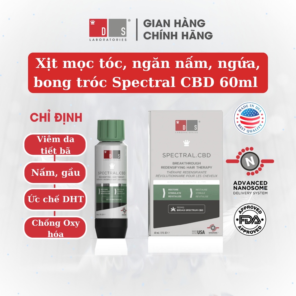 Serum giảm gãy  rụng  giảm gàu  kích thích mọc tóc SPECTRAL.CBD 60ml của Ds Laboratories   Mỹ
