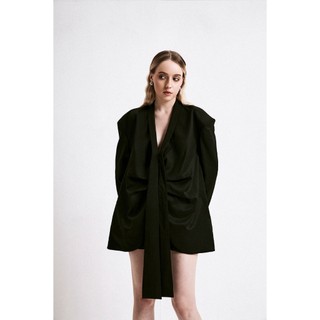 Louisa (Black) - Áo Vest Đen Xếp Kiểu Cổ Buộc Dây - XIPI