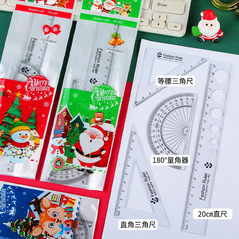 Bộ thước kẻ ê ke Noel, hươu cao cổ set 4 thước