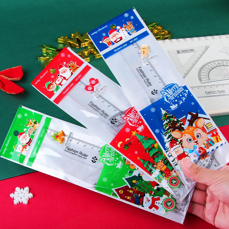 Bộ thước kẻ ê ke Noel, hươu cao cổ set 4 thước