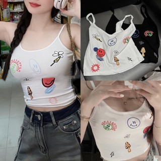 Áo 2 dây ngắn, áo hai dây croptop trắng in hình dễ thương cute TM171