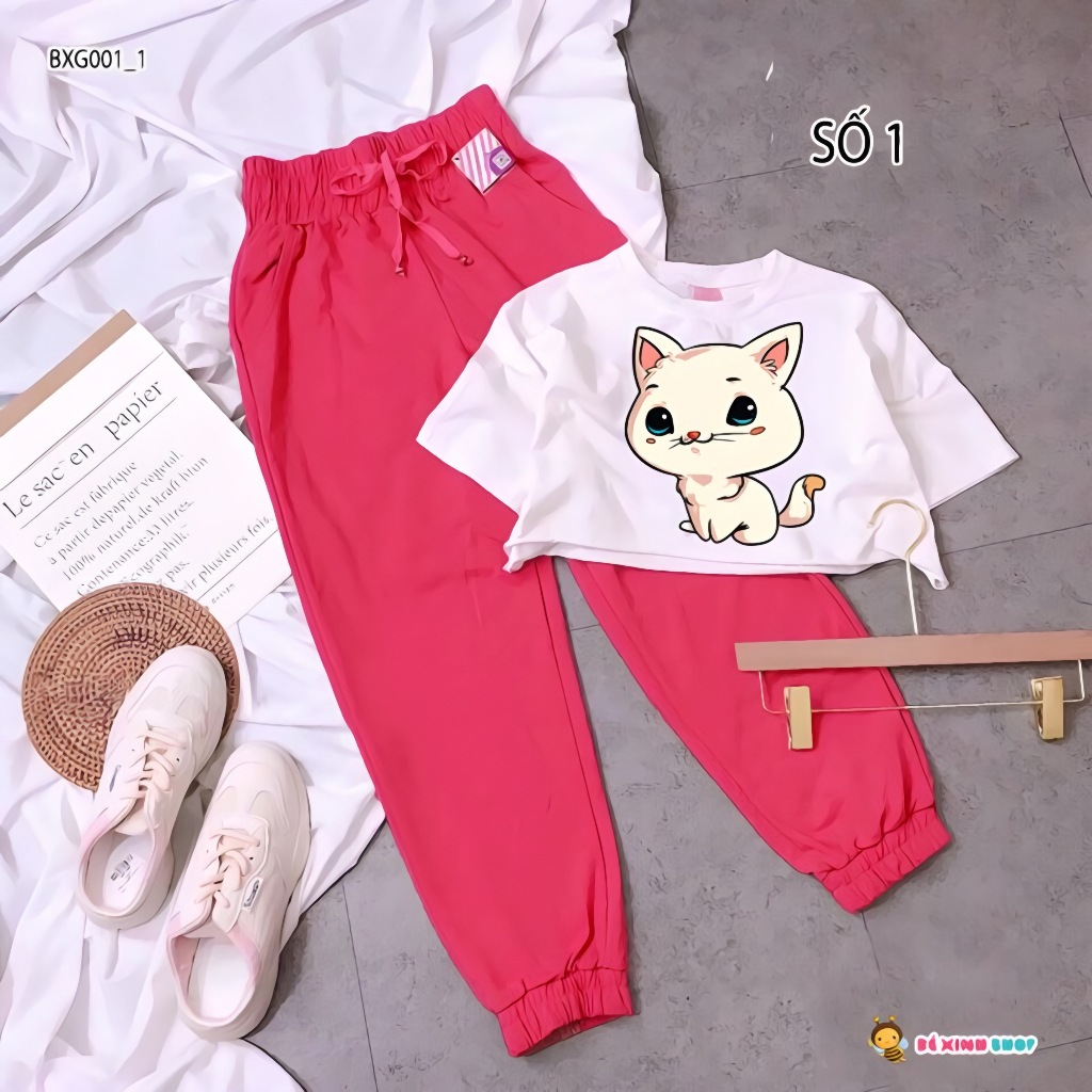 Bộ áo croptop quần jogger thể thao cho bé gái đi chơi