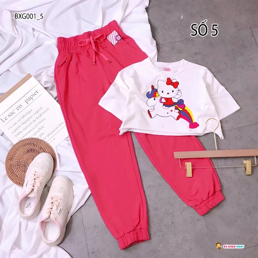 Bộ áo croptop quần jogger thể thao cho bé gái đi chơi