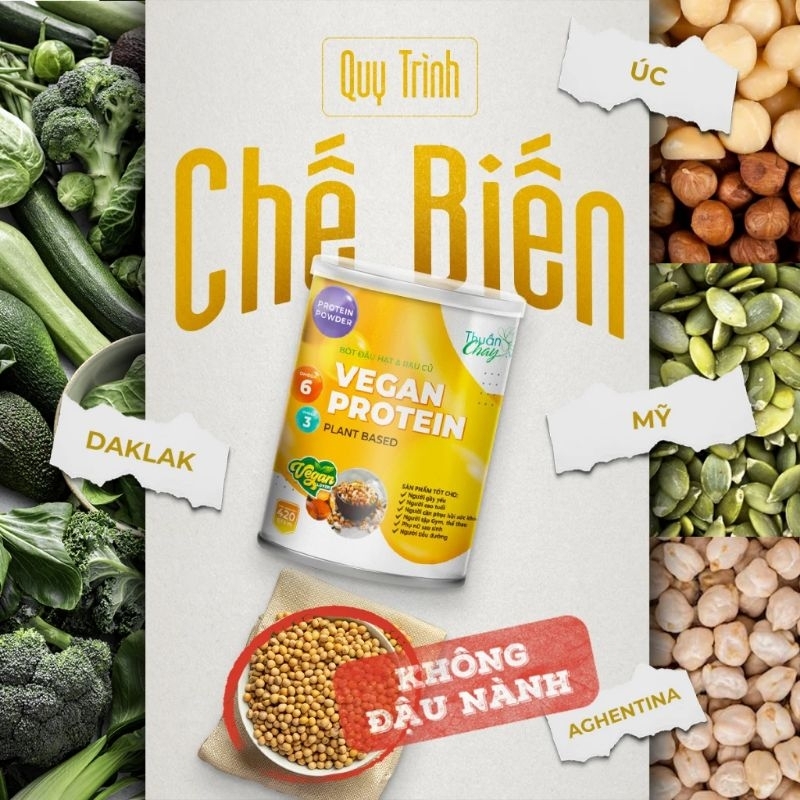 Bột sữa hạt Vegan Protein, hộp 420g, giàu đạm thực vật,  không chứa đậu nành, sản phẩm chính hãng.