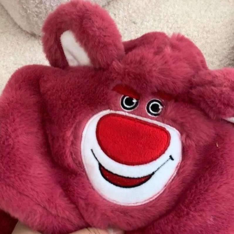 Mũ lông trùm đầu kèm khăn quàng cổ hình gấu dâu cho bé Nón len hình gấu Toy Story đáng yêu lông mịn ấm áp