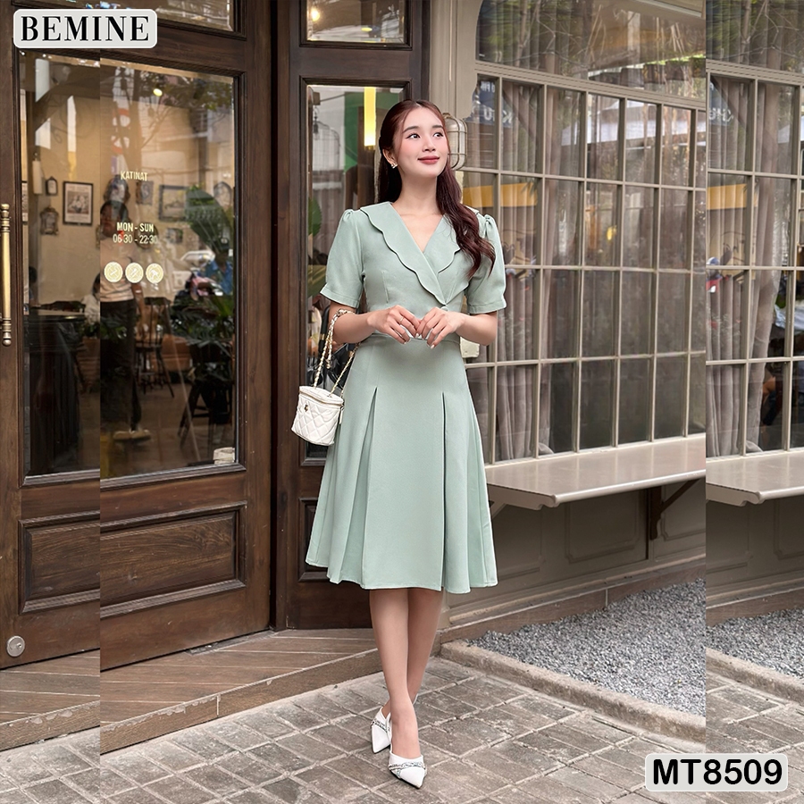 Đầm công sở cổ V tùng xoè BEMINE MT8509