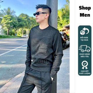Set burberry thu đông nam logo thêu nổi chất vải nỉ xốp hoa văn chìm co giãn 4 chiều 2 màu đen, ghi