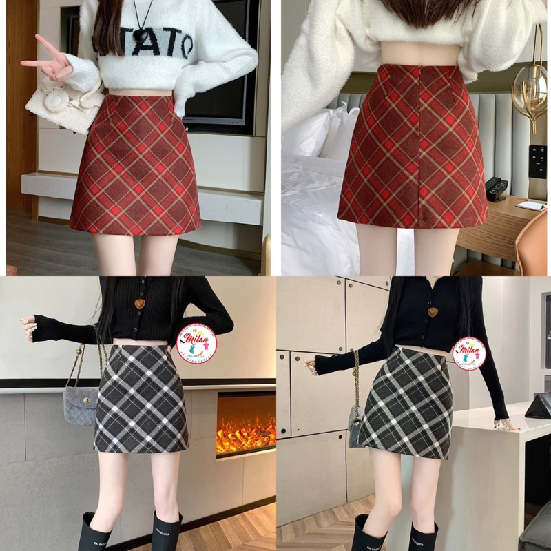 Chân váy dạ kẻ ngắn trên gối 8 màu siêu hot