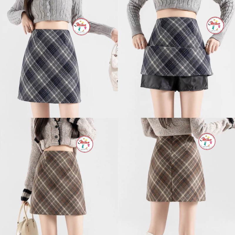 Chân váy dạ kẻ ngắn trên gối 8 màu siêu hot