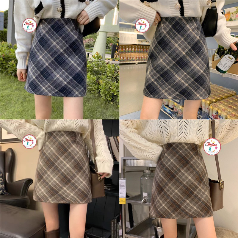 Chân váy dạ kẻ ngắn trên gối 8 màu siêu hot