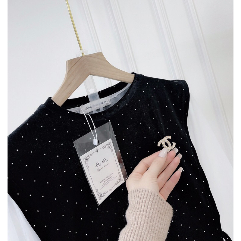 Sét 3 món sơ mi gile nhung đá kèm tag X về siêu xinh Chất cực đẹp