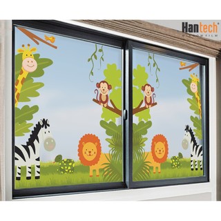 Decal dán kính mờ, Giấy dán mờ kính họa tiết vườn thú, mèo tăng động