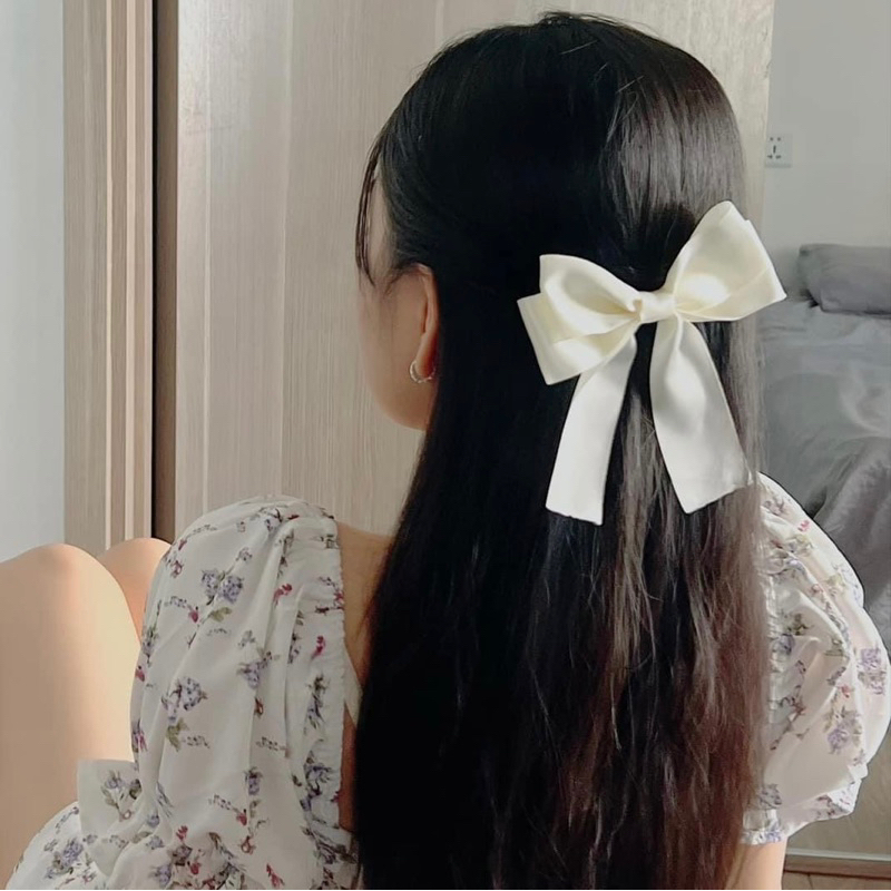 [Handmade] Kẹp Tóc Nơ Lụa Satin Size Lớn
