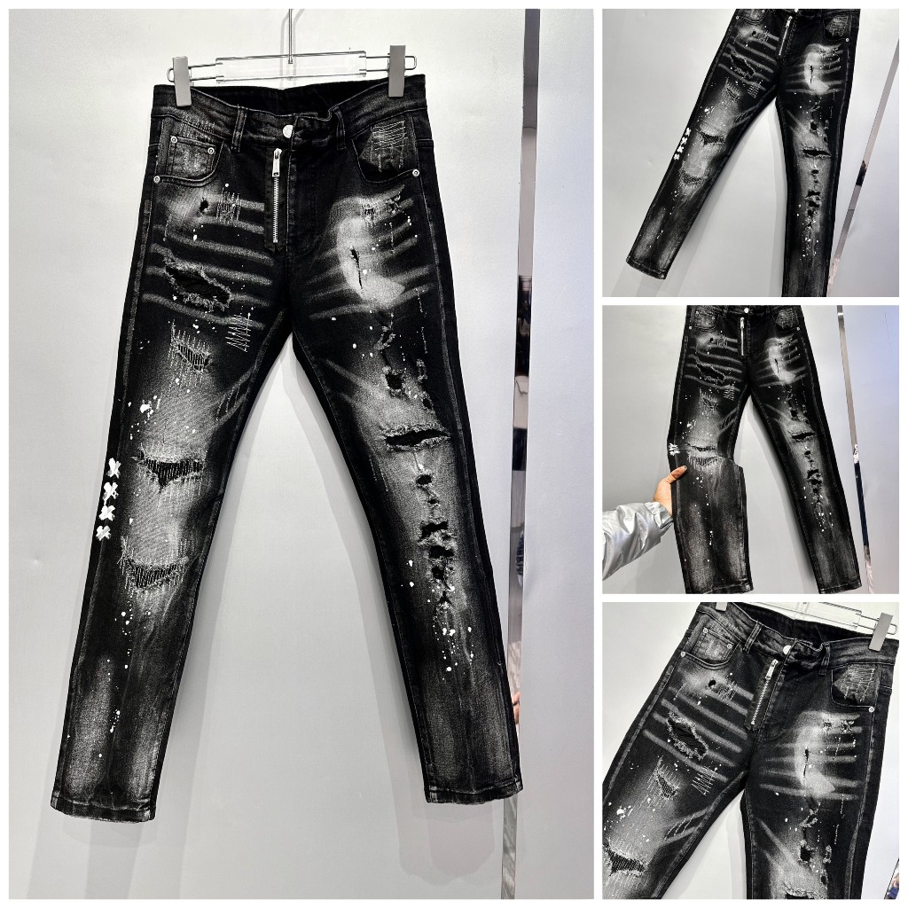 Quần jean nam DSQ2 đen bạc giả khóa vẩy sơn mã mới