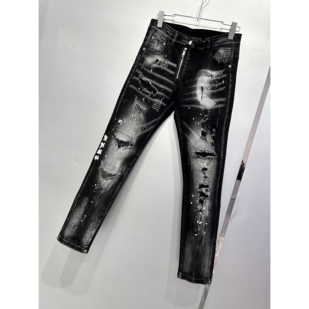 Quần jean nam DSQ2 đen bạc giả khóa vẩy sơn mã mới