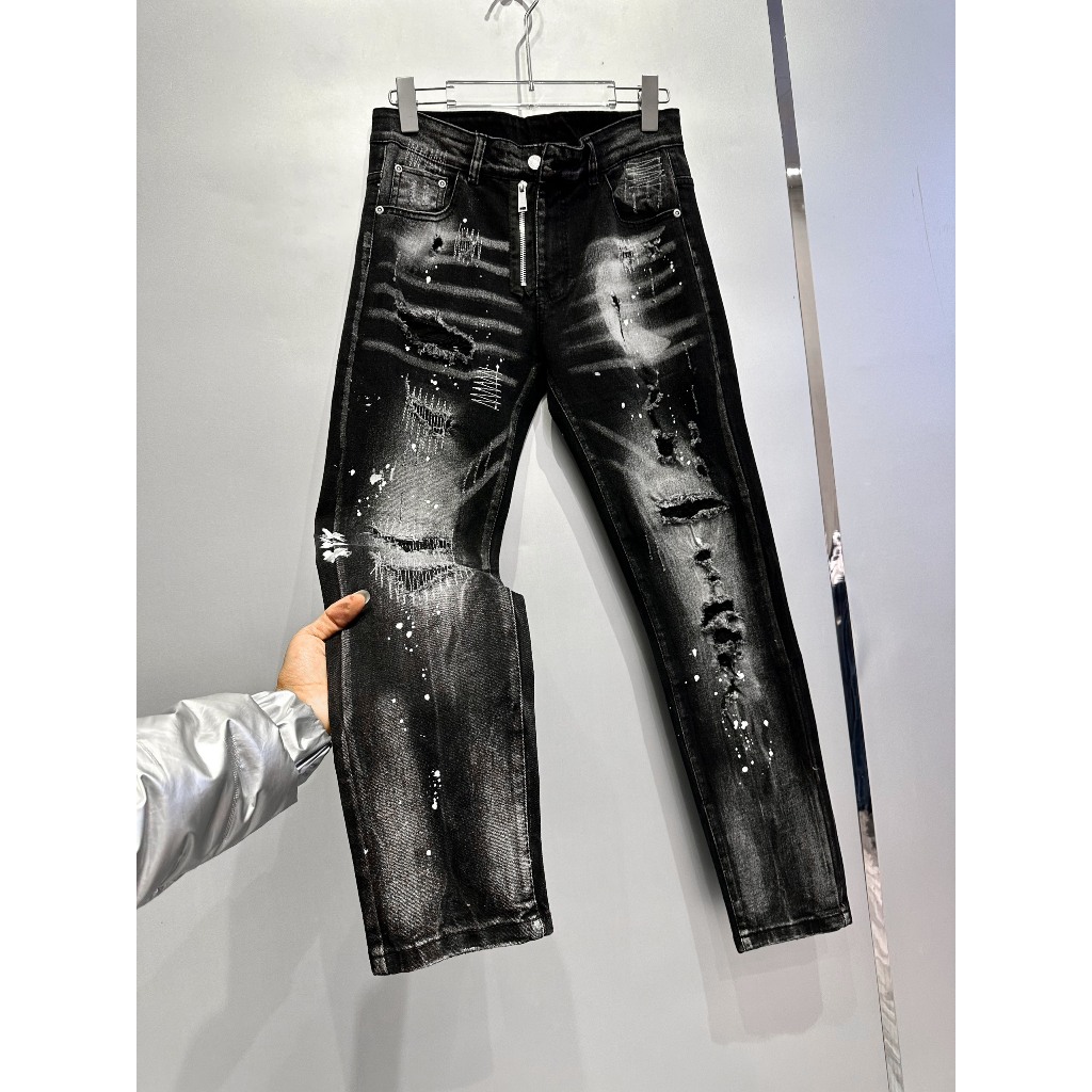 Quần jean nam DSQ2 đen bạc giả khóa vẩy sơn mã mới