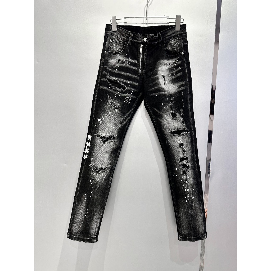 Quần jean nam DSQ2 đen bạc giả khóa vẩy sơn mã mới