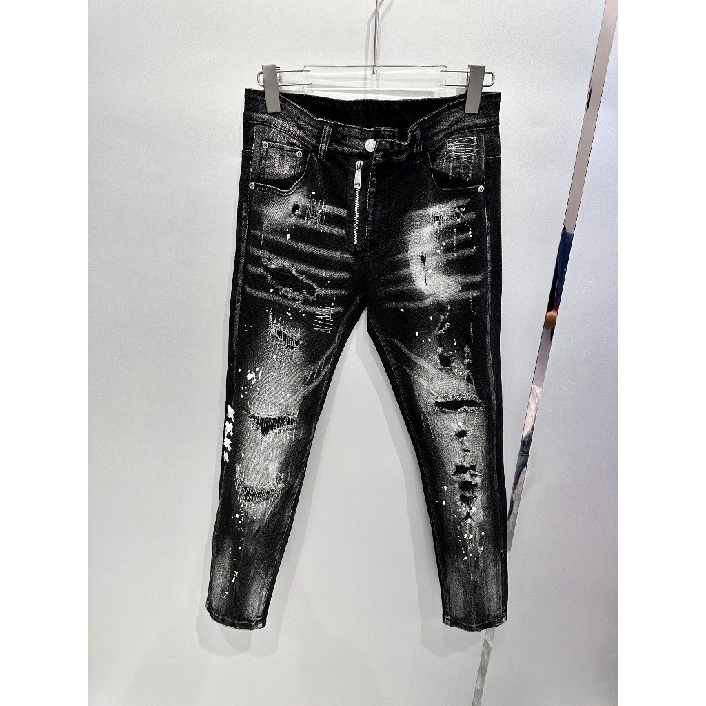 Quần jean nam DSQ2 đen bạc giả khóa vẩy sơn mã mới