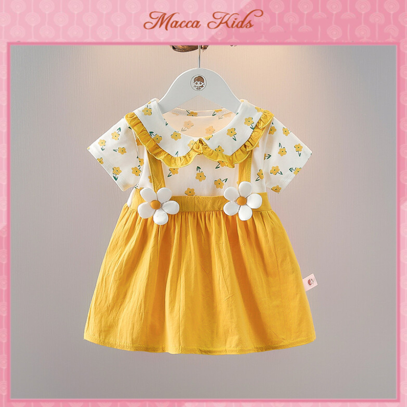 Váy Ngắn Tay Cho Bé Gái Từ 7Kg - 17Kg Họa Tiết Hoa Nhí Vải Cotton Thời Trang Hè