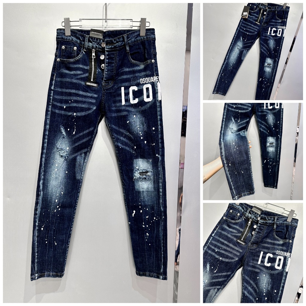 Quần jean bò nam DSQ2 xanh đậm icon vẩy sơn