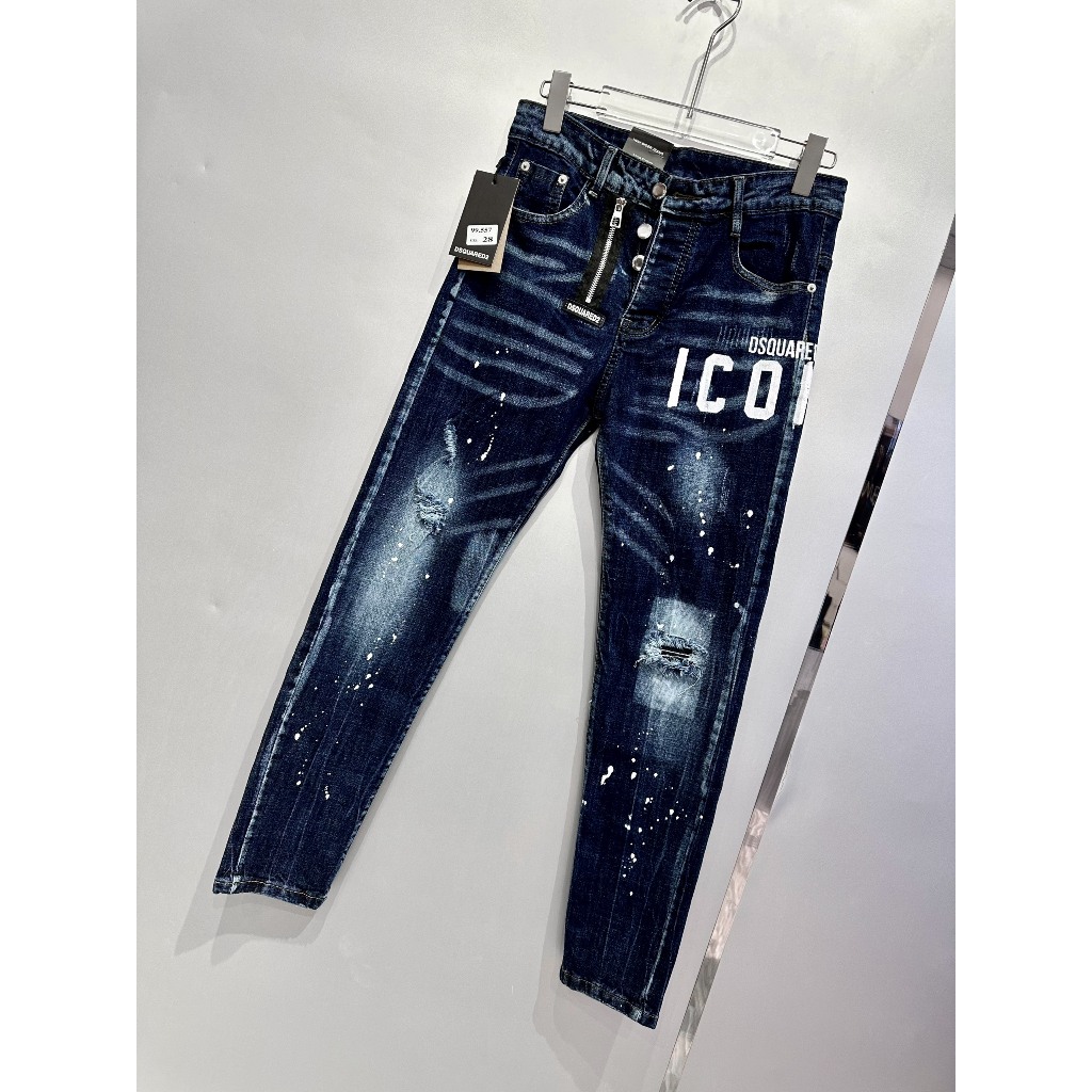 Quần jean bò nam DSQ2 xanh đậm icon vẩy sơn