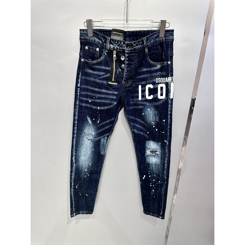 Quần jean bò nam DSQ2 xanh đậm icon vẩy sơn