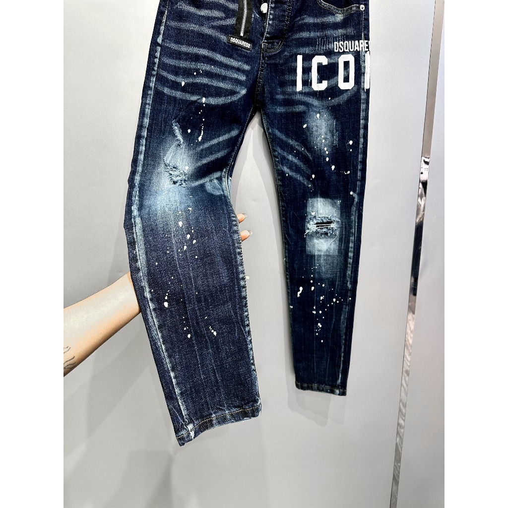 Quần jean bò nam DSQ2 xanh đậm icon vẩy sơn