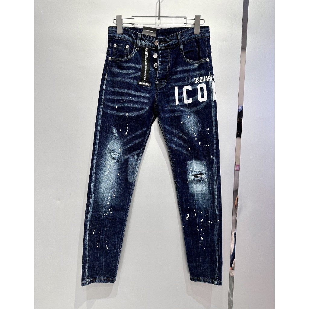 Quần jean bò nam DSQ2 xanh đậm icon vẩy sơn
