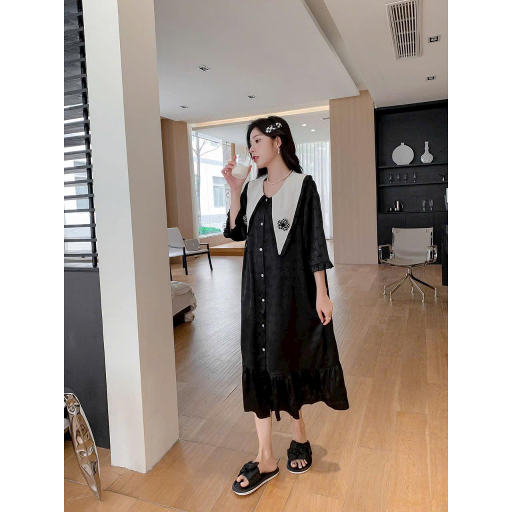 ❤️Hàng QC❤️Váy ngủ sơmi lụa dài, tay lỡ, đuôi cá_Thanhhien997_lụa gấm cao cấp, form rộng A67801.