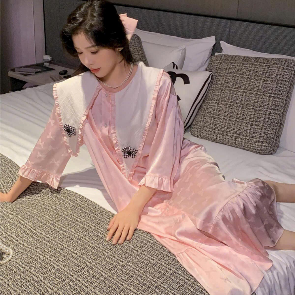 ❤️Hàng QC❤️Váy ngủ sơmi lụa dài, tay lỡ, đuôi cá_Thanhhien997_lụa gấm cao cấp, form rộng A67801.