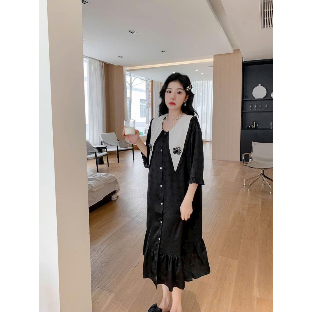 ❤️Hàng QC❤️Váy ngủ sơmi lụa dài, tay lỡ, đuôi cá_Thanhhien997_lụa gấm cao cấp, form rộng A67801.