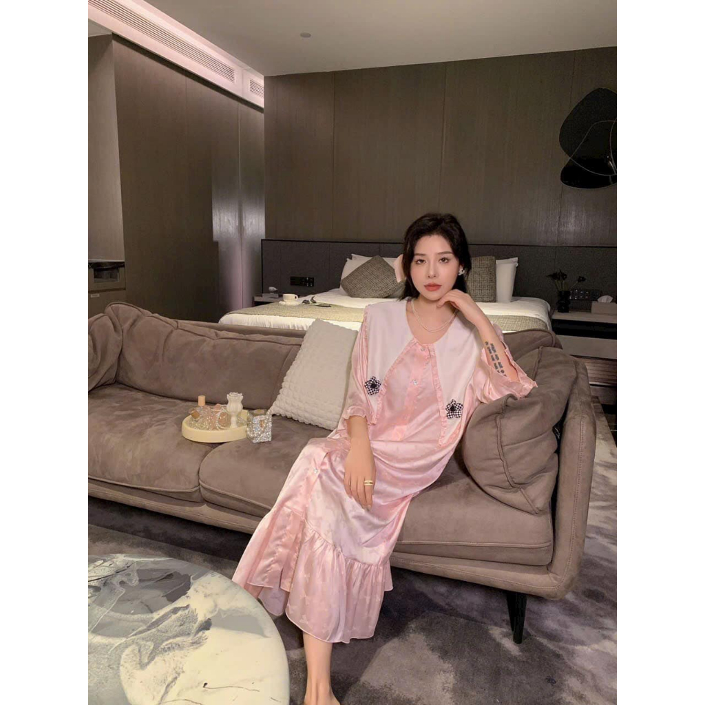 ❤️Hàng QC❤️Váy ngủ sơmi lụa dài, tay lỡ, đuôi cá_Thanhhien997_lụa gấm cao cấp, form rộng A67801.