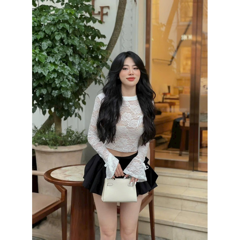 Set áo ren tay dài + Quần bí xoè