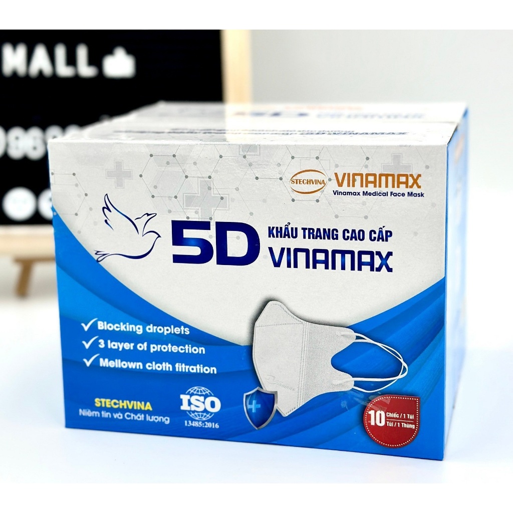 Thùng Khẩu Trang Y Tế Người Lớn 5D VinaMax (100 Cái)