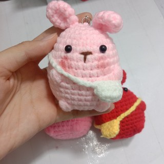 MÓC KHOÁ BÉ THỎ ĐEO TÚI LEN HANDMADE