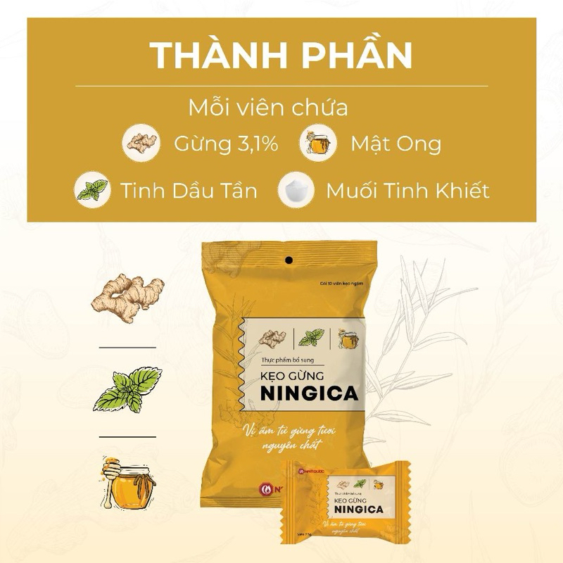 Kẹo Gừng Nam Dược NINGICA Giúp Ấm Bụng, Giảm Chướng Bụng, Say Tàu Xe