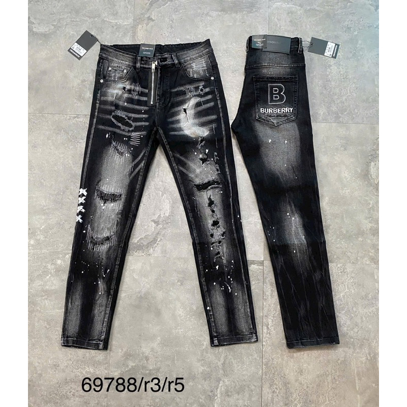 Quần jean nam DSQ2 đen bạc giả khóa vẩy sơn mã mới