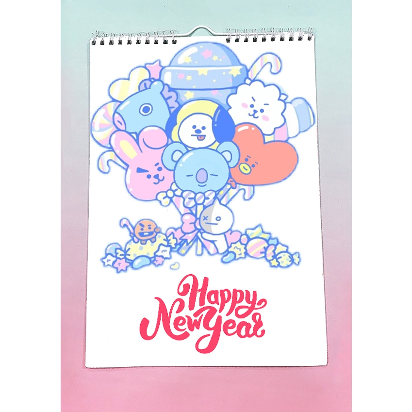 Lịch treo tường army bangtan kpop chibi 2024 A4 13 tờ LA4I2 Lịch treo tường dễ thương có lịch âm