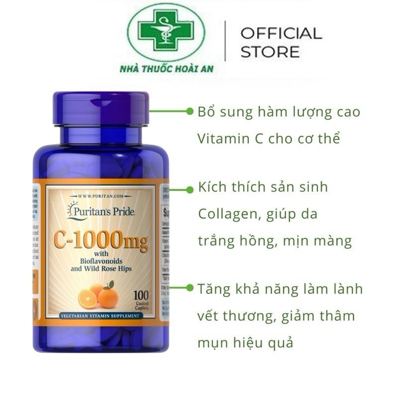 Viên Uống Bổ Sung Vitamin C 1000MG Puritan's Pride 100 Viên ( Hàng chính hãng )