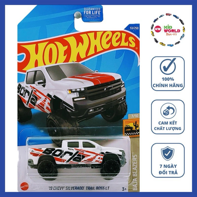 Xe mô hình Hot Wheels basic Bán tải '19 Chevy Silverado Trail Boss LT HCW64.
