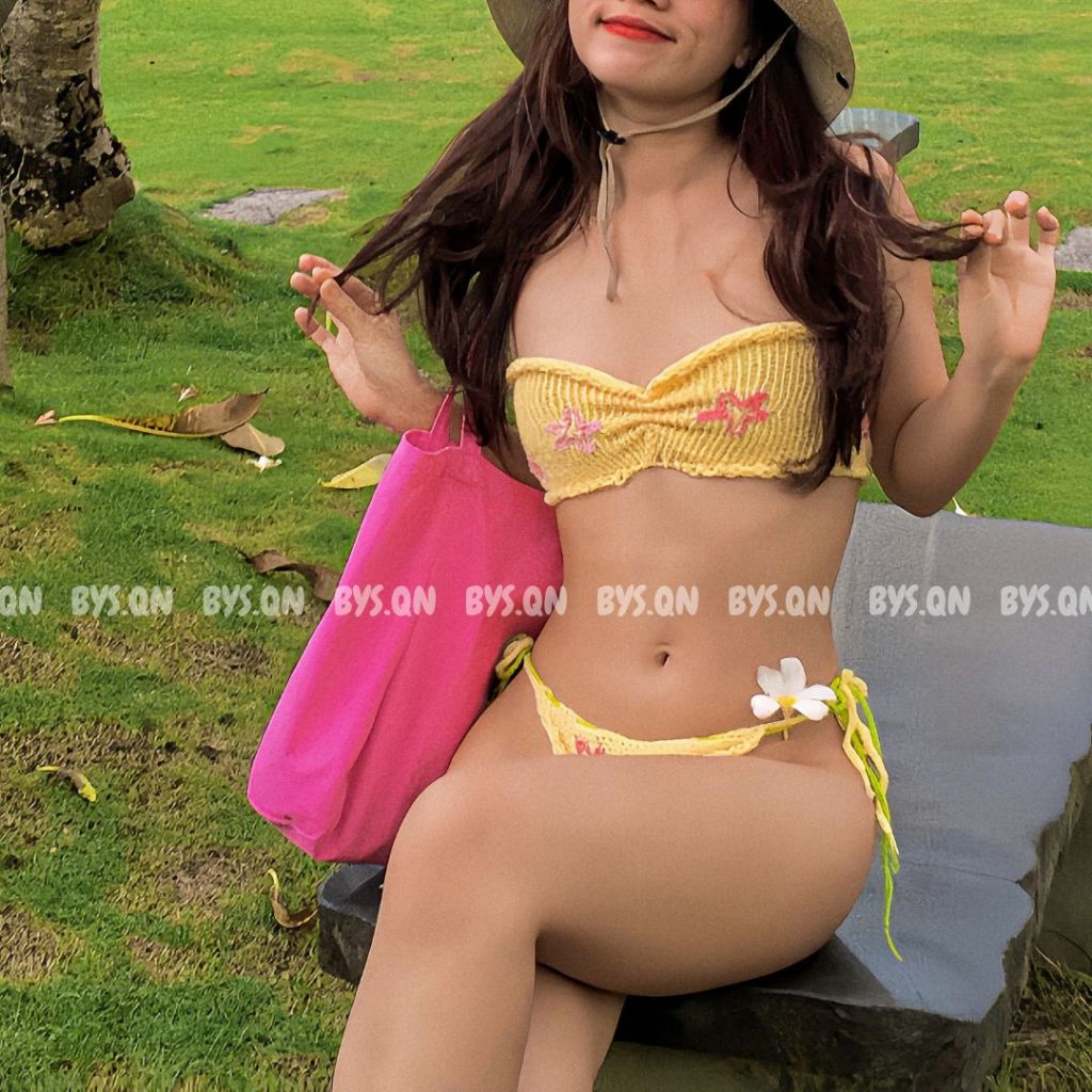 Set bikini 3 màu phối hoa màu siêu tươi tắn "flora set knit"