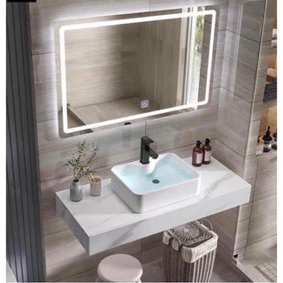 Bàn đá lavabo dương chống trầy xước , gương led [ nguyên combo gương, bàn đá, chậu rửa, xả và pk lắp đặt -chưa vòi rửa )