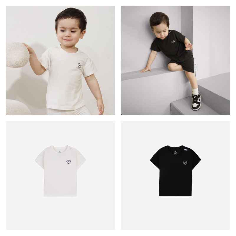 Áo thun cổ tròn cộc tay BU Baby bamco Black&White Bubaby cho bé 12m-4y