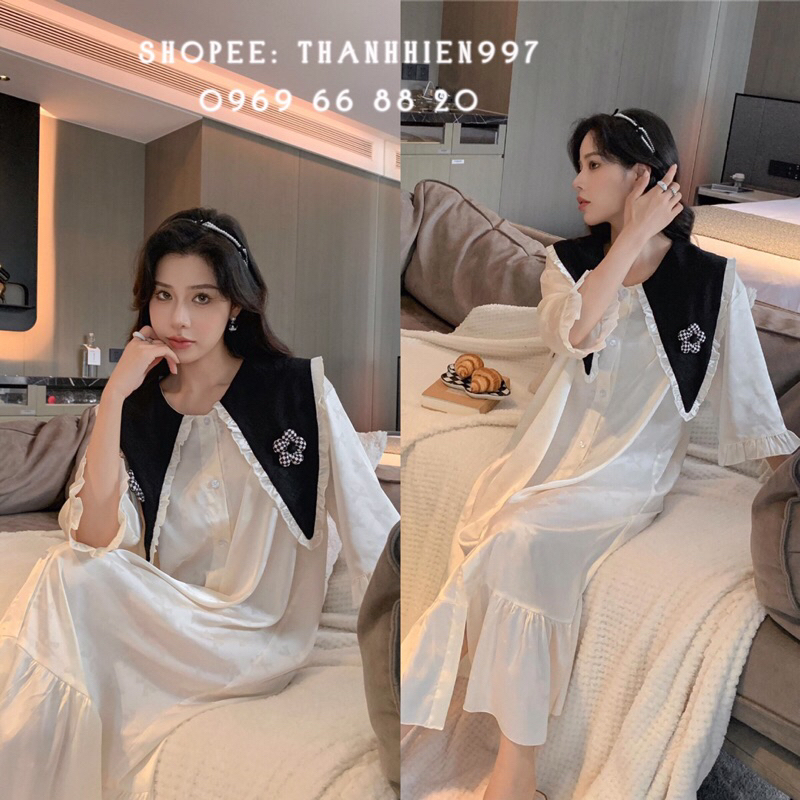 ❤️Hàng QC❤️Váy ngủ sơmi lụa dài, tay lỡ, đuôi cá_Thanhhien997_lụa gấm cao cấp, form rộng A67801.